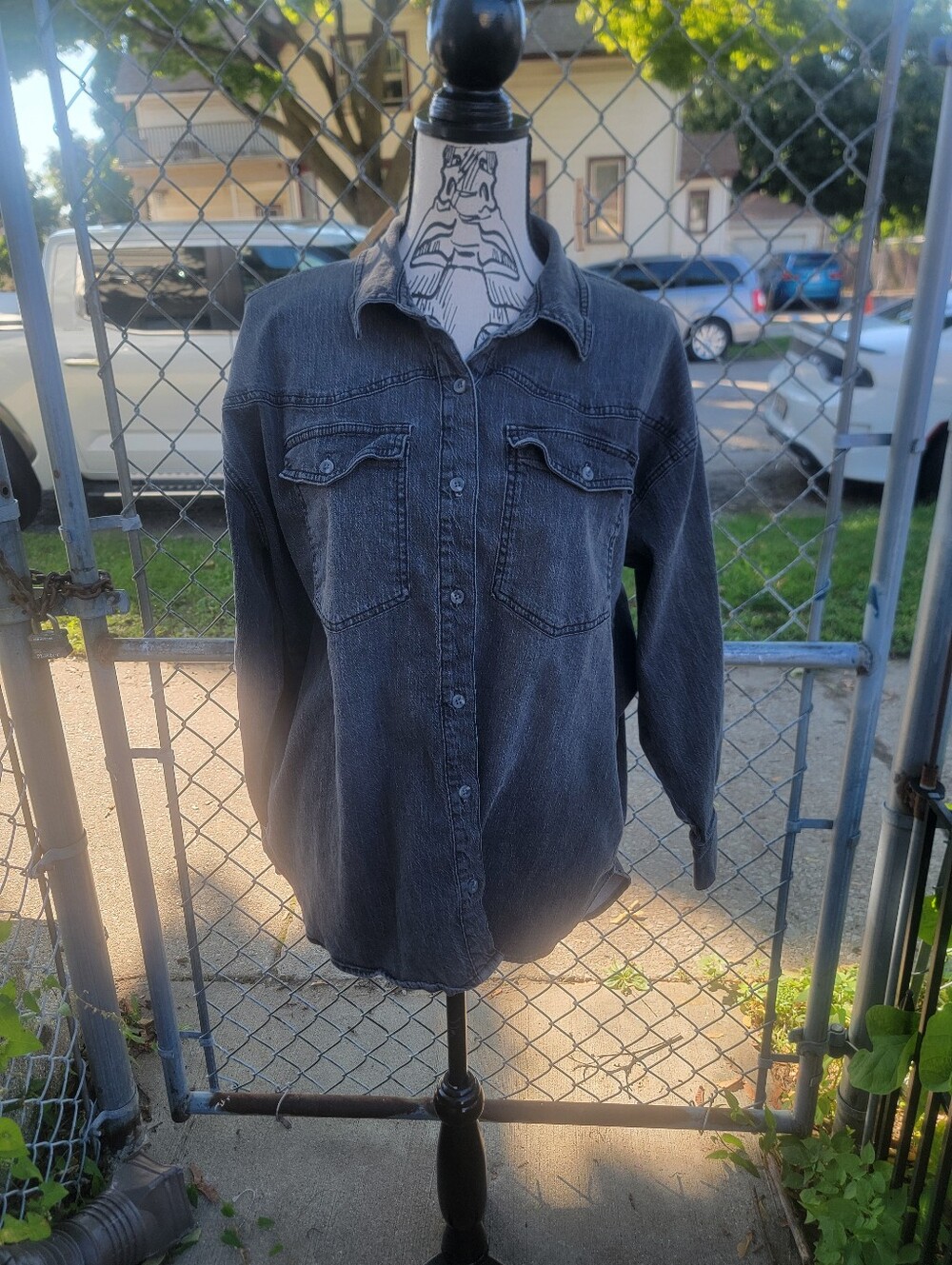 Gloria Vanderbilt Black Wash Denim Button Down Shirt Tunic L